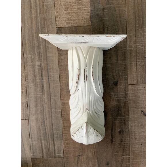Large Hand Carved White Wood Rustic Corbel  Wall Shelf Approximately 15" High - Picture 1 of 11